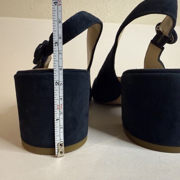 Pelle Moda Ulla women navy blue sling back pump-almond toe-block heel suede 10M - Picture 9 of 12